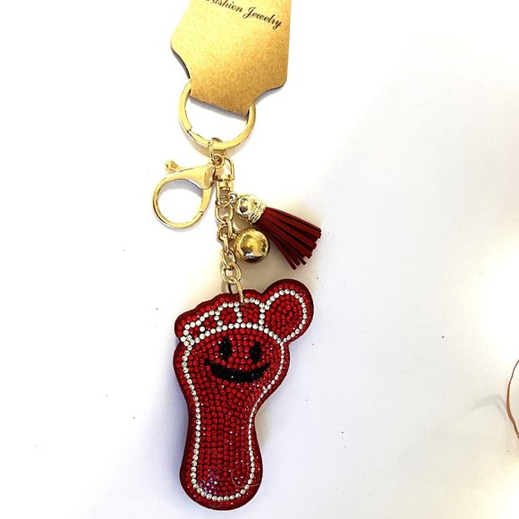 Rhinestone Smiley Face Foot Bag Charm Key chain - Picture 2 of 3